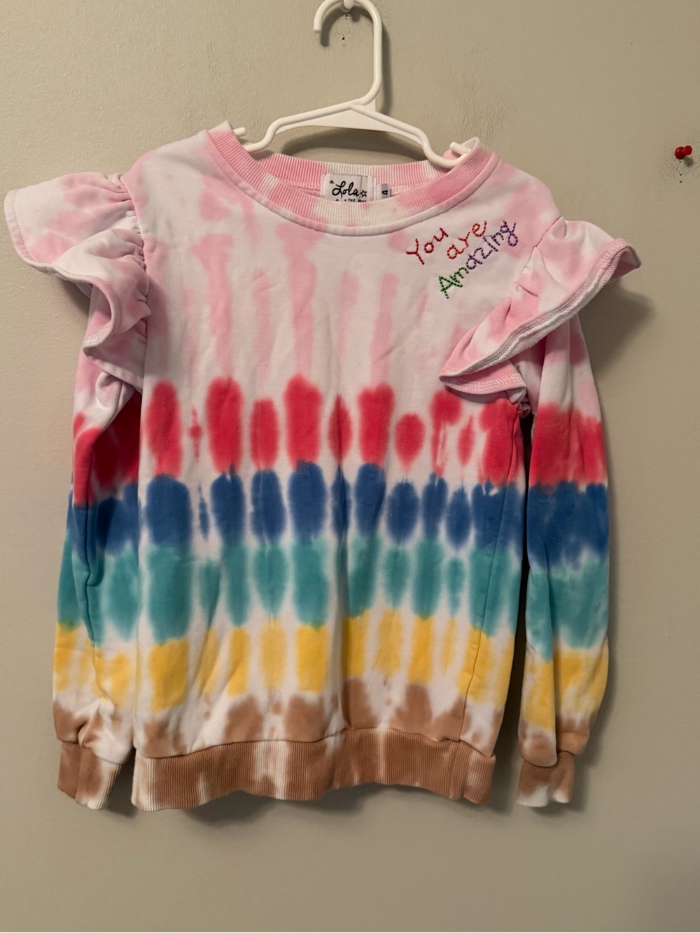 Lola + the Boys Girls' Rainbow Tie-Dye Ruffle Sweatshirt - Pink/Multi